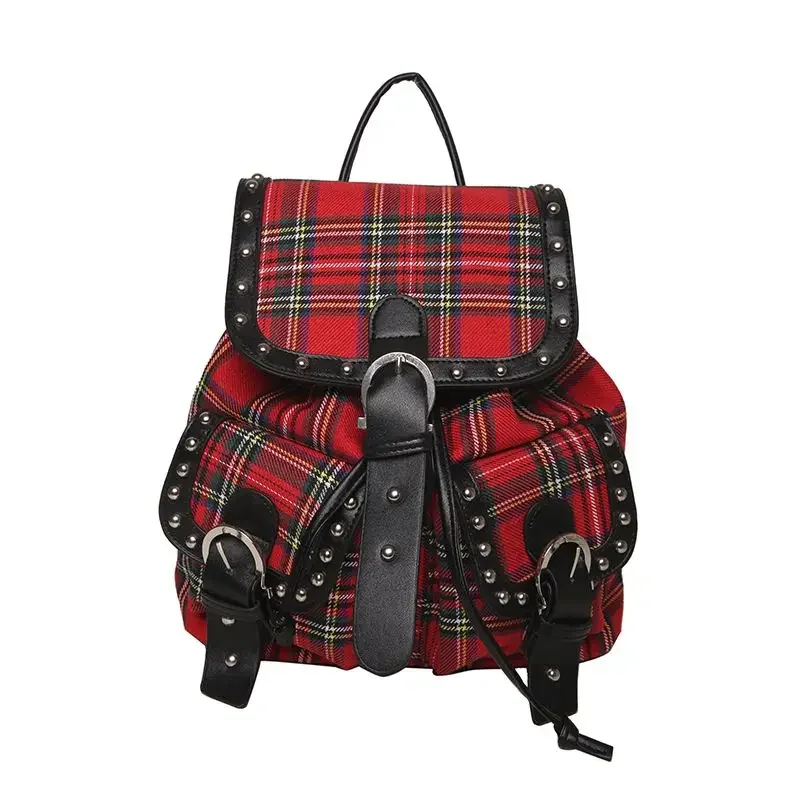 BOMO Plaid Print Womens Backpack Sweet High Capacity Backpacks for Ladies Gothic College Style Design Back To School Female Bag