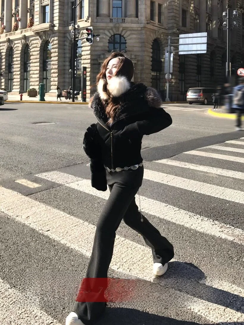 

Casual Trousers Women's Fleece Lined Pleated Drapey Flared Pants Autumn Winter Versatile Patchwork Skirt Pants Ensemble