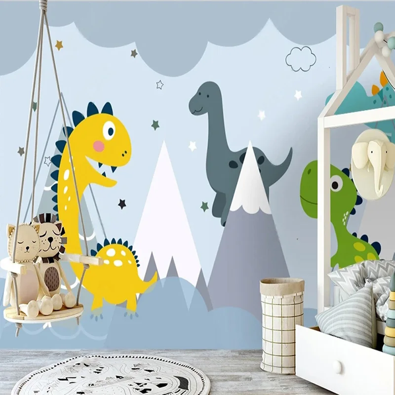 Custom Any Size Mural Wallpaper Hand Painted 3D Cartoon Dinosaur Children's Room Mural Background Wall Papel De Parede