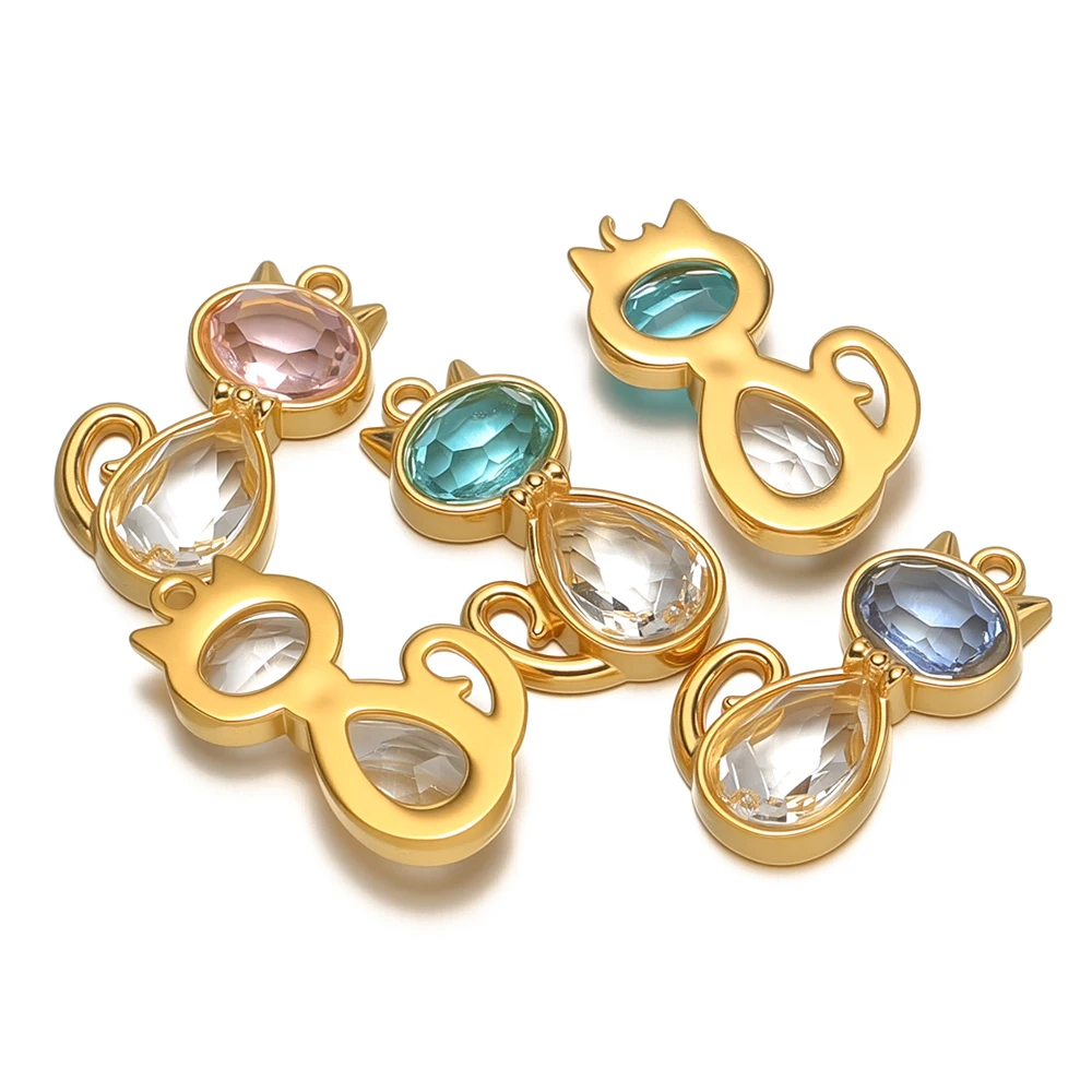 4 Uds. De dijes de gato bonitos de animales de circón de acero inoxidable para accesorios de joyería DIY, collar, pulsera para niños, fabricación de pendientes colgantes para niñas