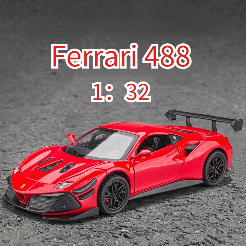 Ferrari Smile Car Alloy Diecasts and Toy Vehicles, Version piste, Son, Lumière, Berceau arrière, Cadeaux pour enfants, 1:32, 488