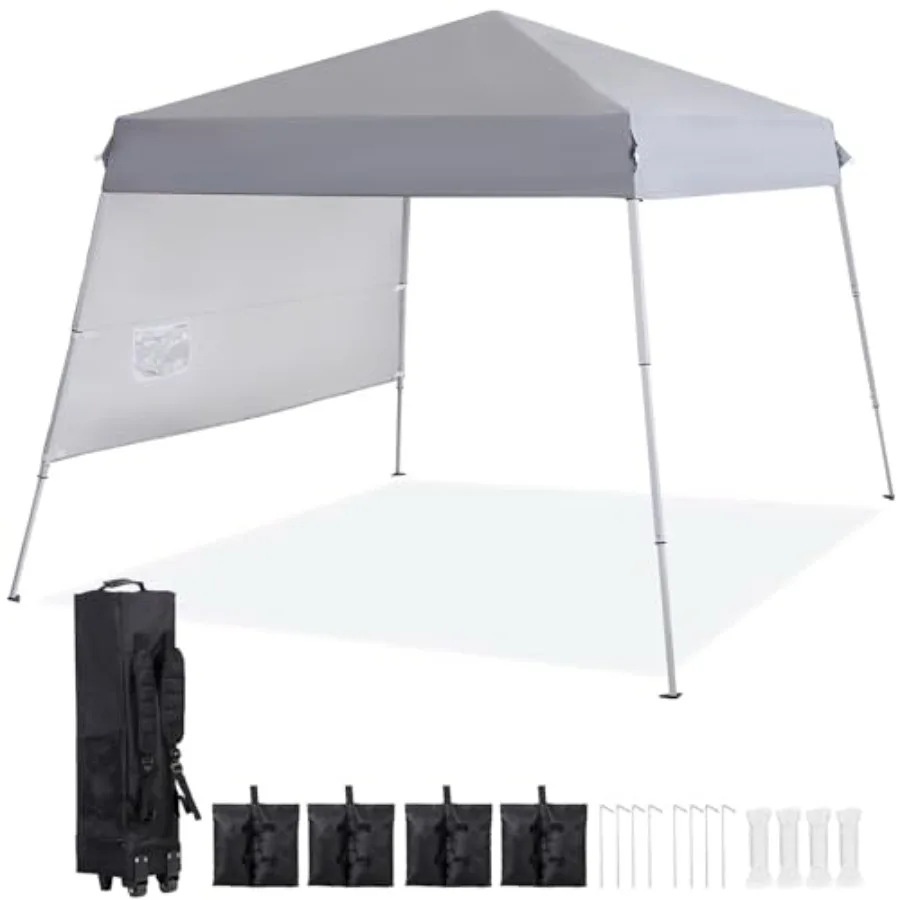 

Outdoor canopy tent for beach and sun protection, silver grey polyester fabric, instant pop-up setup with straight legs, includ