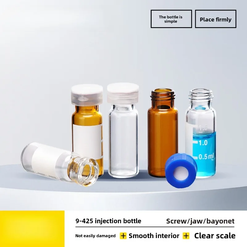 Blue Cap 1.5/2ml Clear Sample Vial 9-425 Thread Crimp Snap HPLC Glass Vials 100pcs
