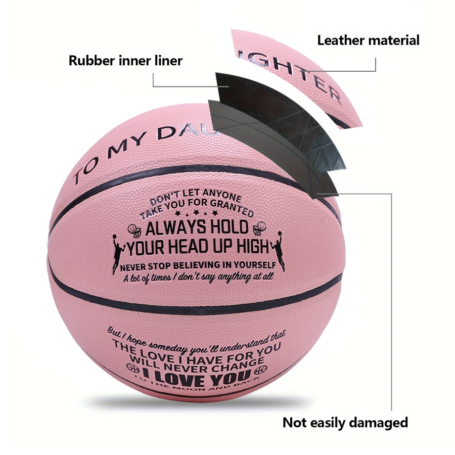 屋内および屋外用のPUレザーバスケットボール、プロのゲームトレーニングボール、ピンクNo。7、1個