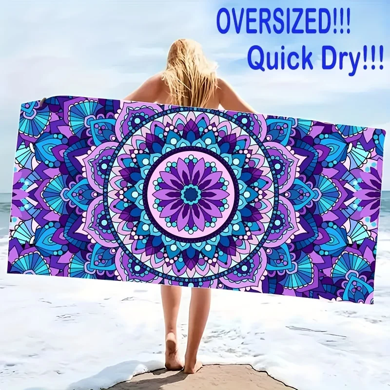 Oversized Microfiber Beach Towel Mandala Pattern Thin Quick Dry Absorbent Towel for Beach Swimming Camping Yoga Bath Sports