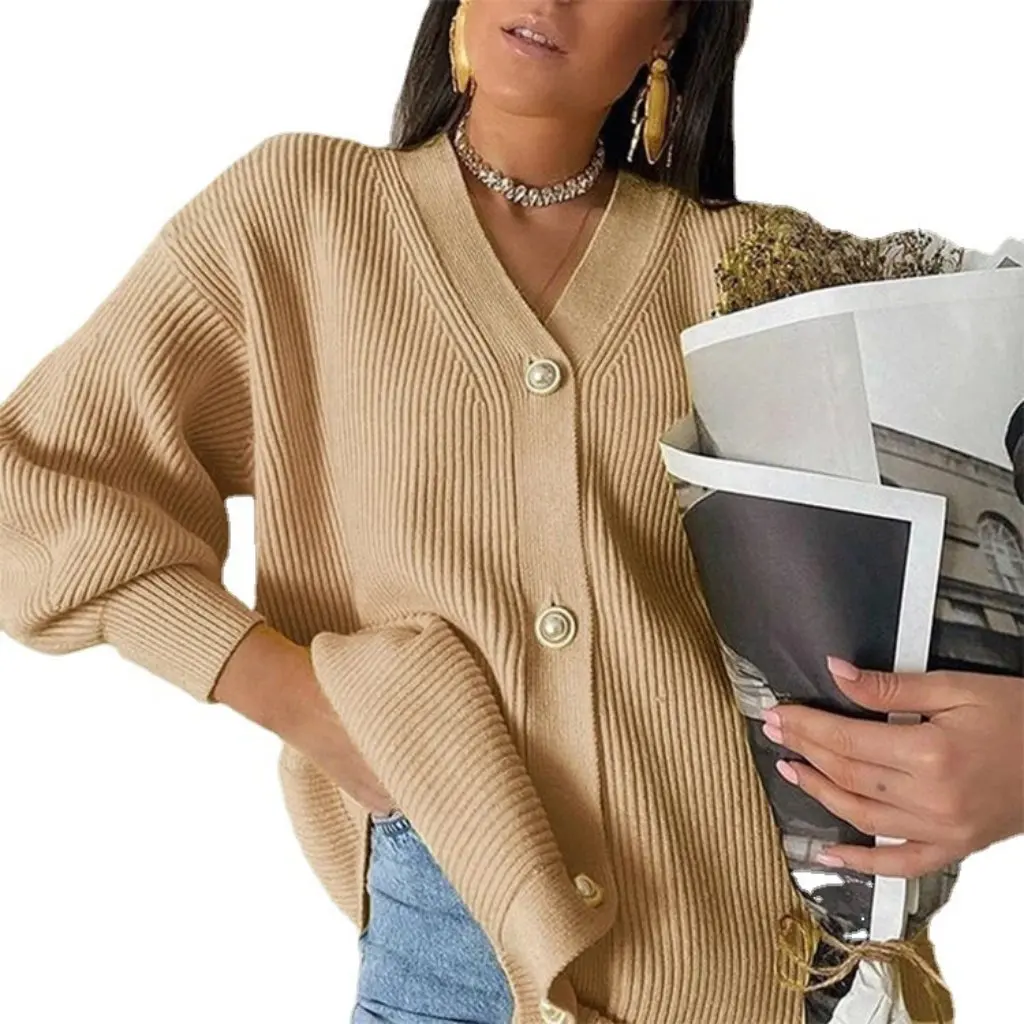 

Women's Pure Color Casual Cardigan Sweater Jacket Loose Knitted Buttoned Work Clothing New