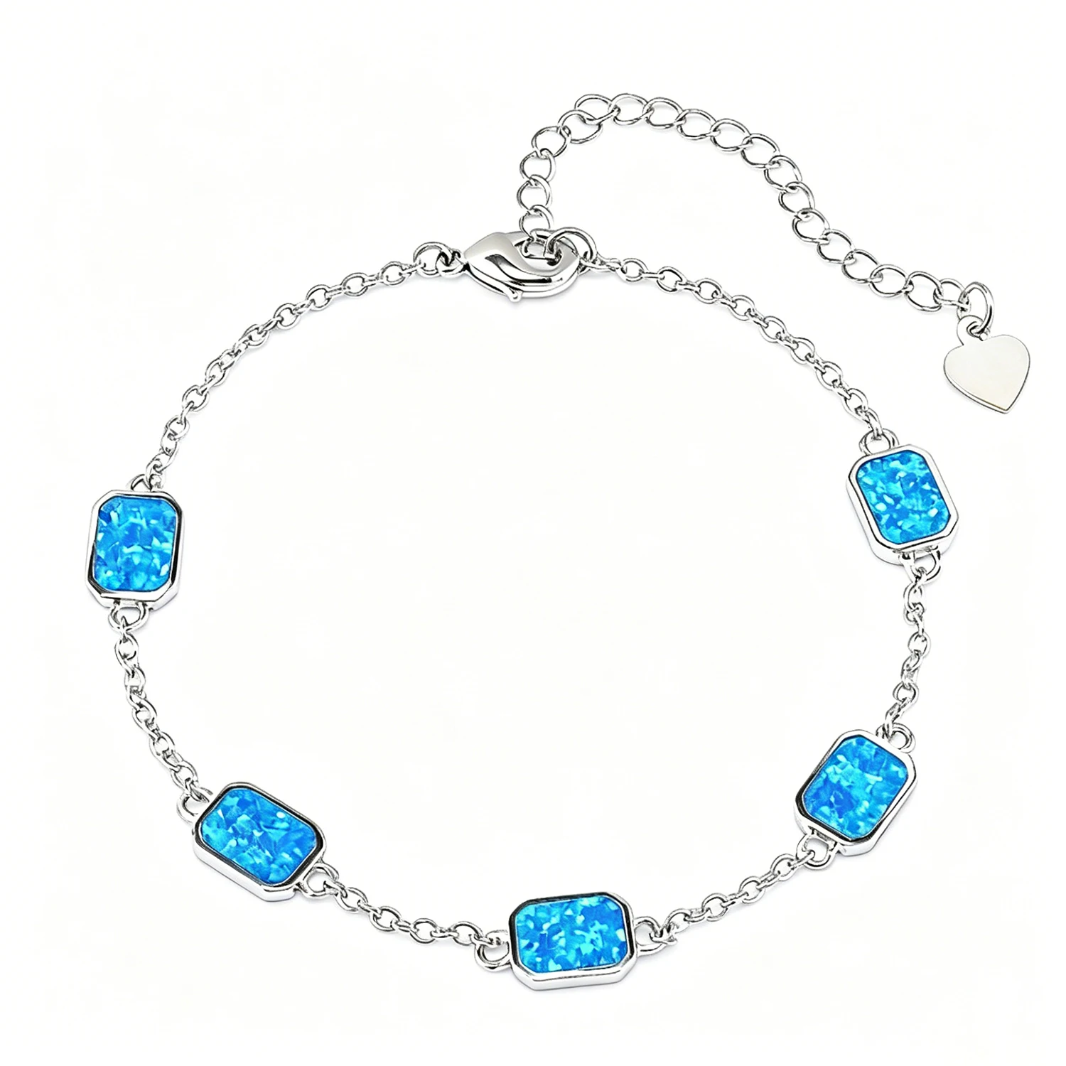 Luxury Blue Opal Textured Square Bracelet for Women Adjustable Trendy Fashion Jewelry Valentine's Day Christmas Day Gift for Her