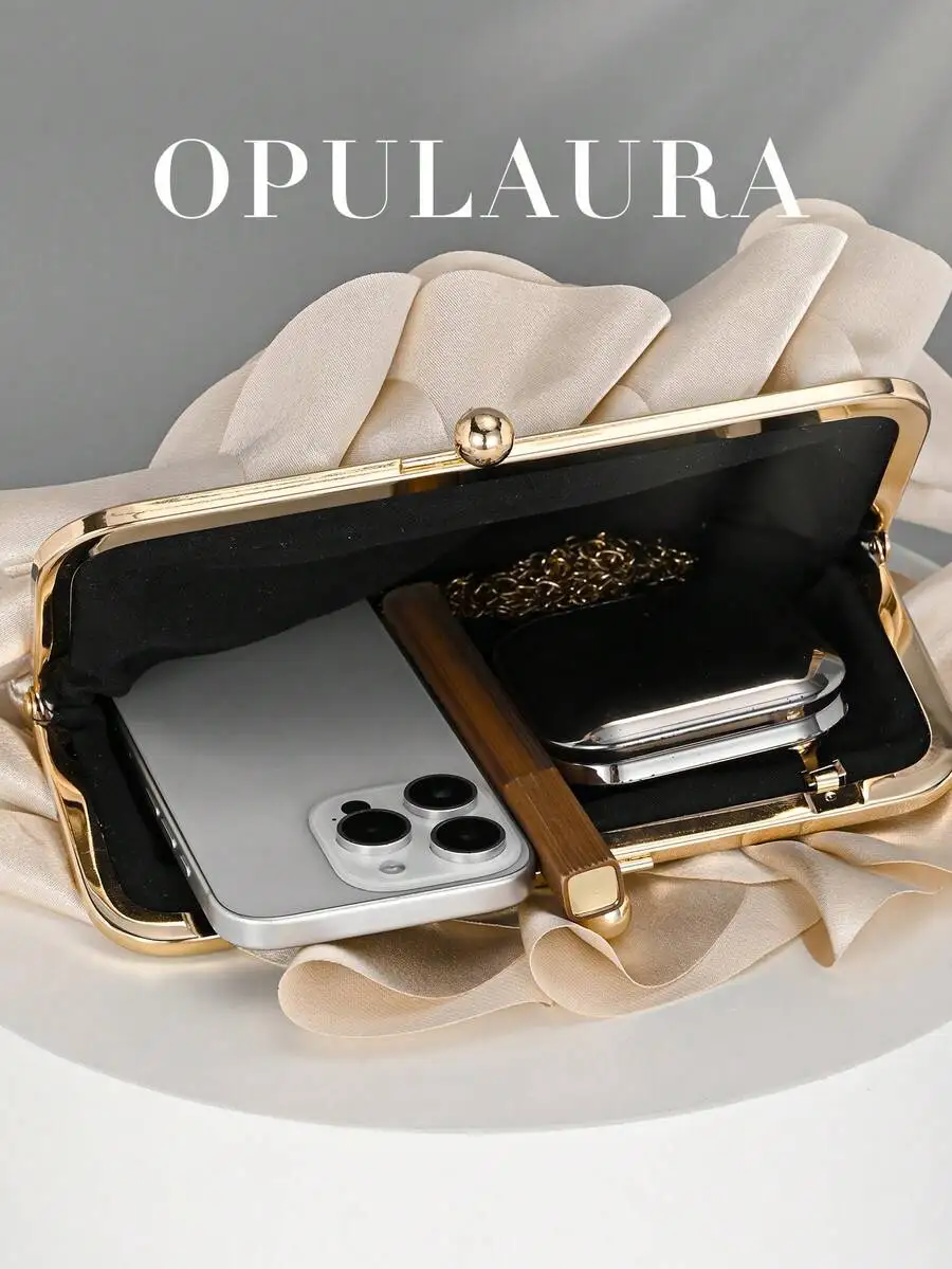 

Elegant Petal Shape Clutch Bag With Ruffle Design Evening Purse For Wedding Party Prom