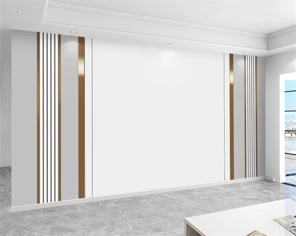 

beibehang 3d Customized living room sofa background new light luxury bedroom modern minimalist striped TV wallpaper