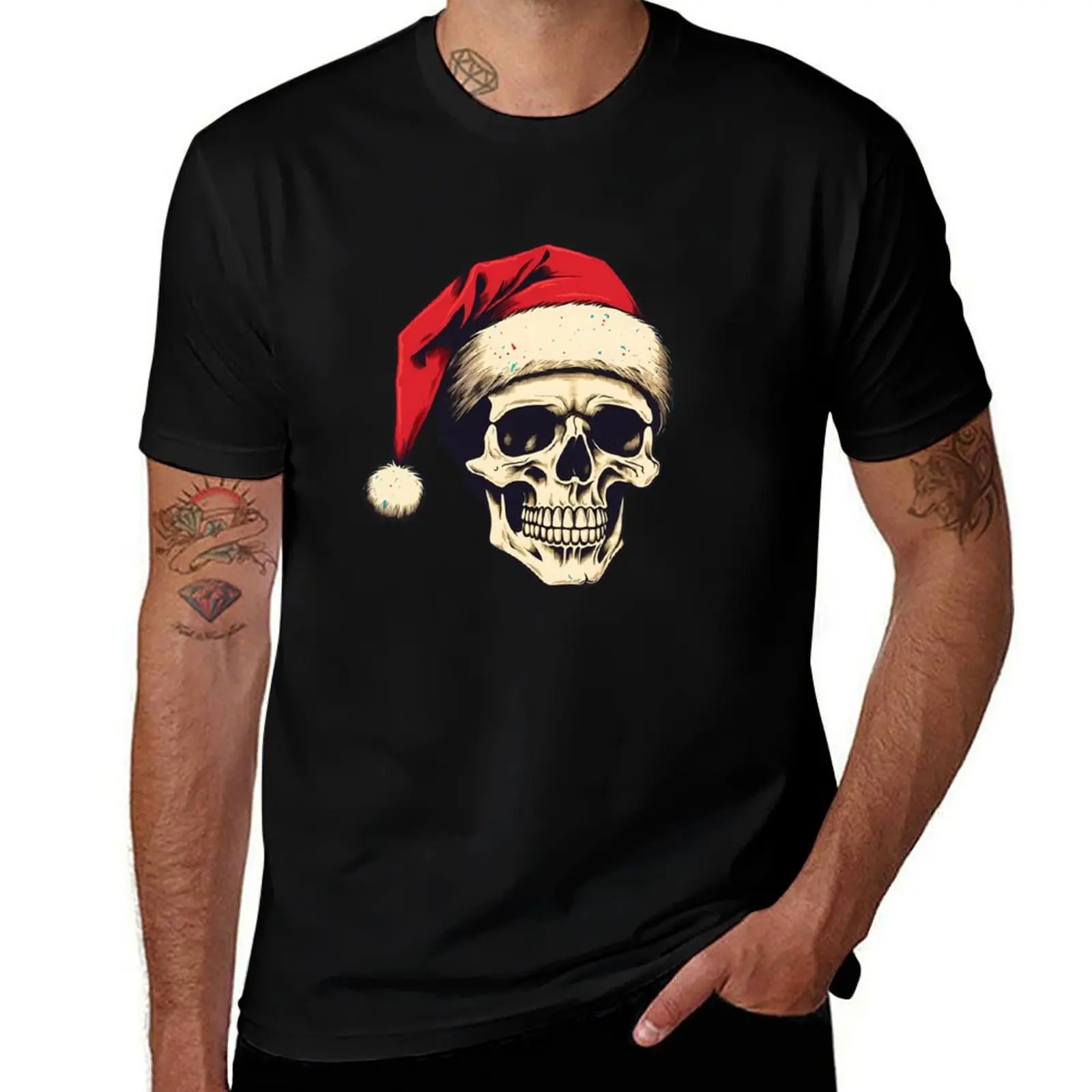 

A skull with Santa Claus’s hat T-Shirt man t shirt Short sleeve tee luxury clothes men