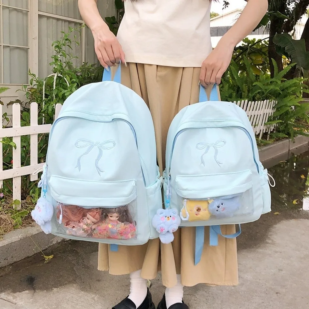 Portátil bordado arco meninas mochila cor sólida náilon estudantes mochila grande capacidade leve saco de viagem para portátil