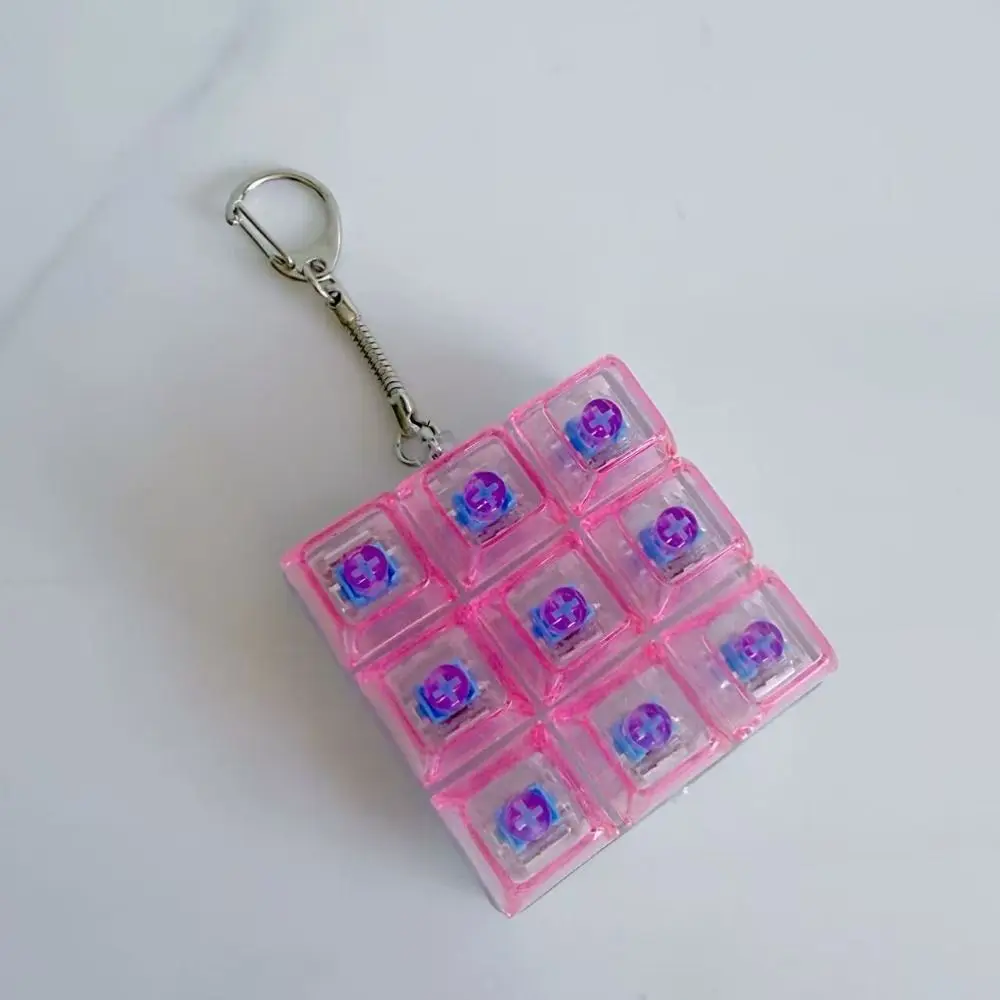9 Keys LED Keyboard Key Clear Clicker LED Light Decompression Fidget Keychain Comfortable Touch Gentle Sound