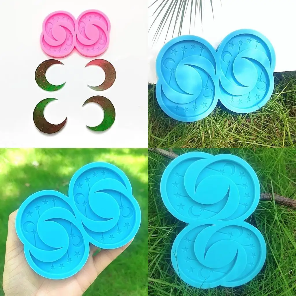 

91AF Geometric Christmas Moon Stars Earrings Pendant Mold Keychain Silicone Mold