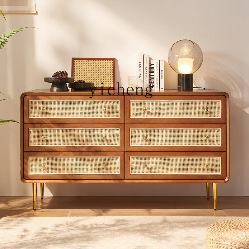 

XL Nordic solid wood rattan three-bucket cabinet, bedroom locker, bed and breakfast cabinet, drawer storage cabinet