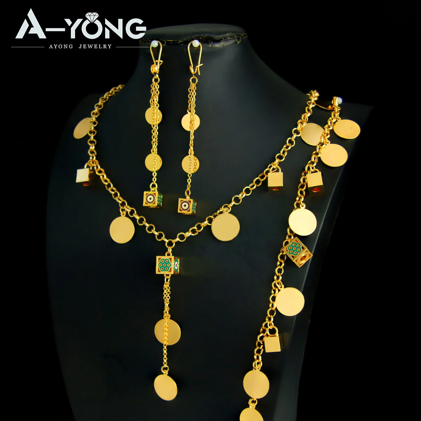 Saudi Arabia Tassel Butterfly Jewelry 21k Gold Plated Middle Eastern Vintage Coins Necklace Bracelet Earrings Moroccan Jewelrys