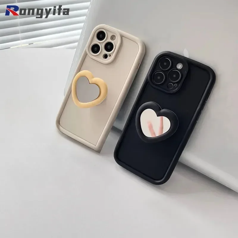 For Redmi A3 13 13C 11A 12C 12 Turbo 3 9T 9 Note 12 11 Pro+ 11S 10 Poco C6 Phone Case Love Heart Mirror Bracket Shockproof Cover