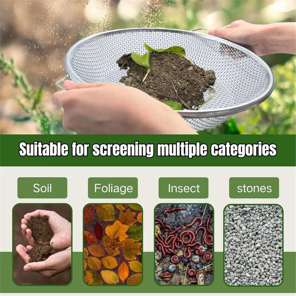 2PCS Soil Sifter for Gardening, Rock Sifter for 5gallon Bucket, Dirt Sifter Compost Sifter, Sifter for Gravel Sawdust