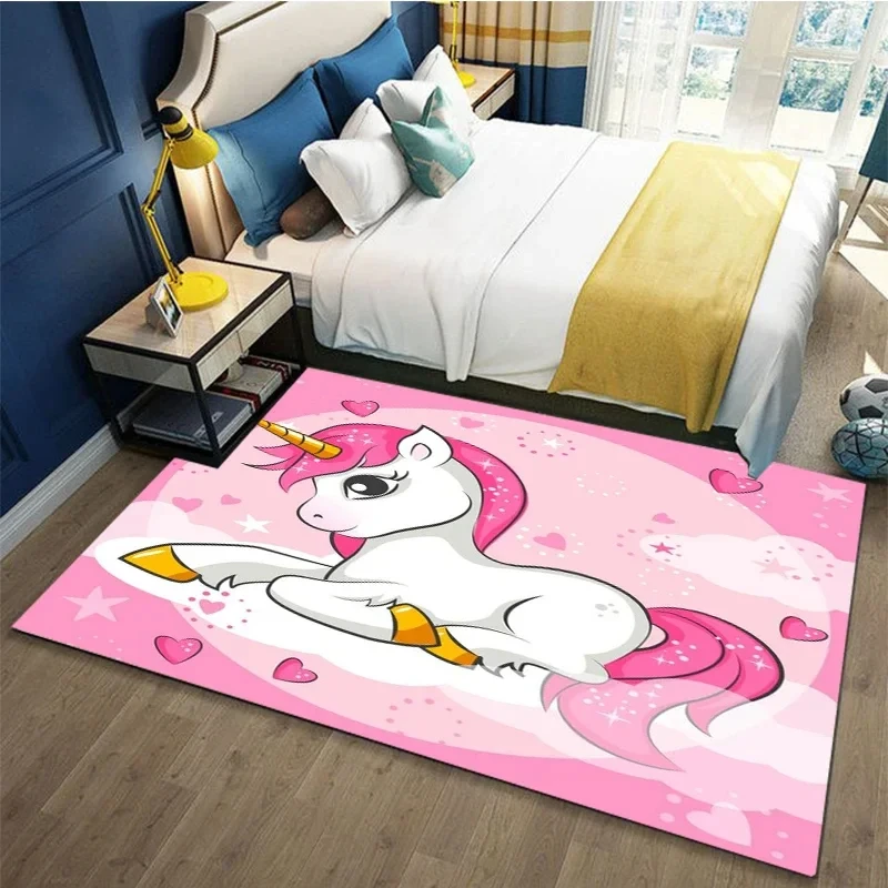 Cartoon Unicorn Rainbow Carpet Kids Girls Bedroom Decoration Area Rug Lovely Fantasy Animal Floor Mat Home Living Room Doormat