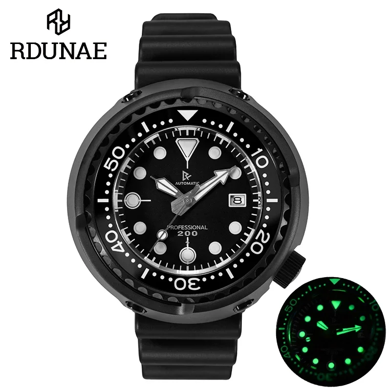 

RDUNAE 6105 Watch For Men PVD Coated Titanium Tuna Diver NH35 Movement Automatic Mechanical Watch Sapphire 200M Waterproof Date