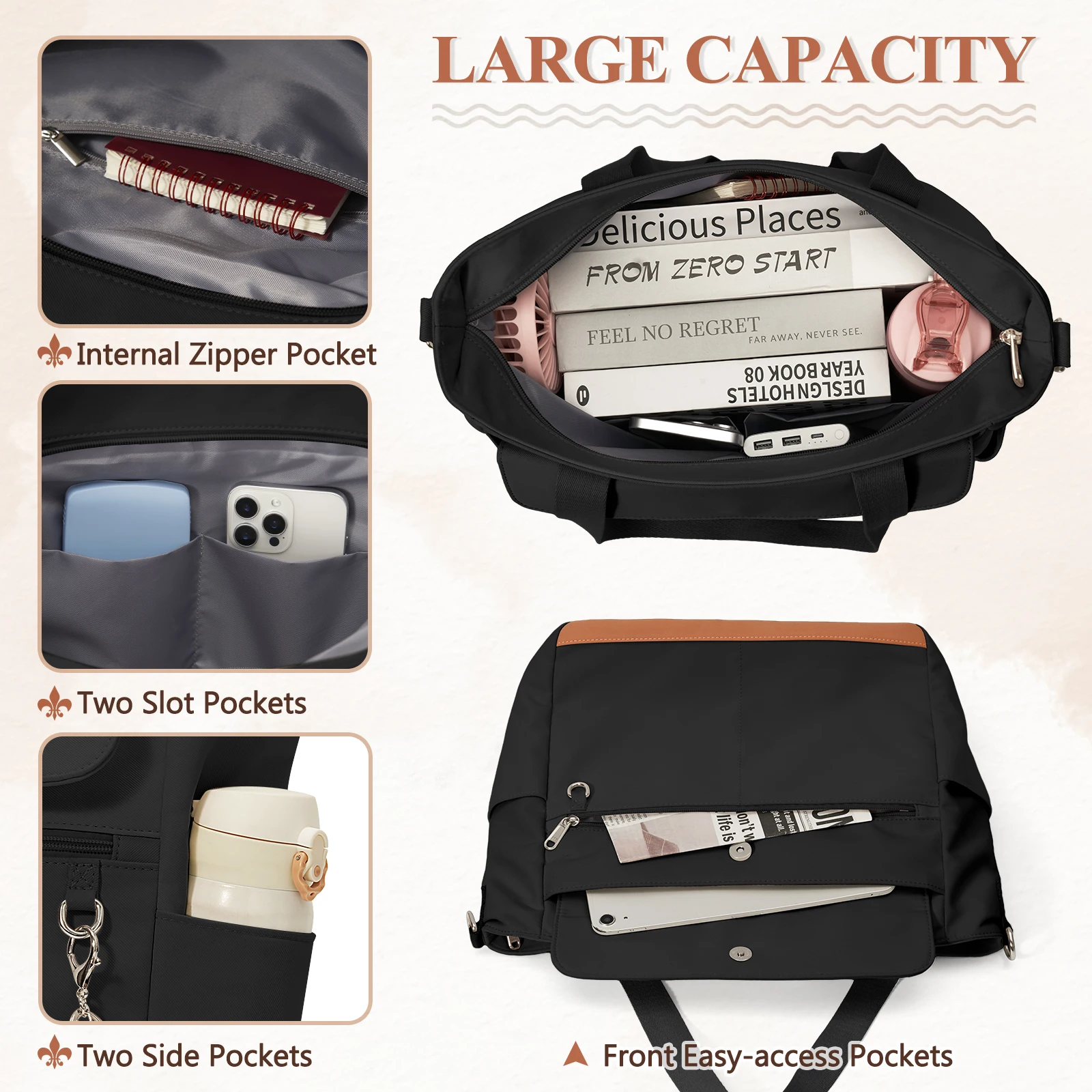 SDYSM Tote Bag for Women Large Capacity Mutiple Pockets Crossbody Bag Teacher Nurse Work Travel Handbag Shoulder Bag