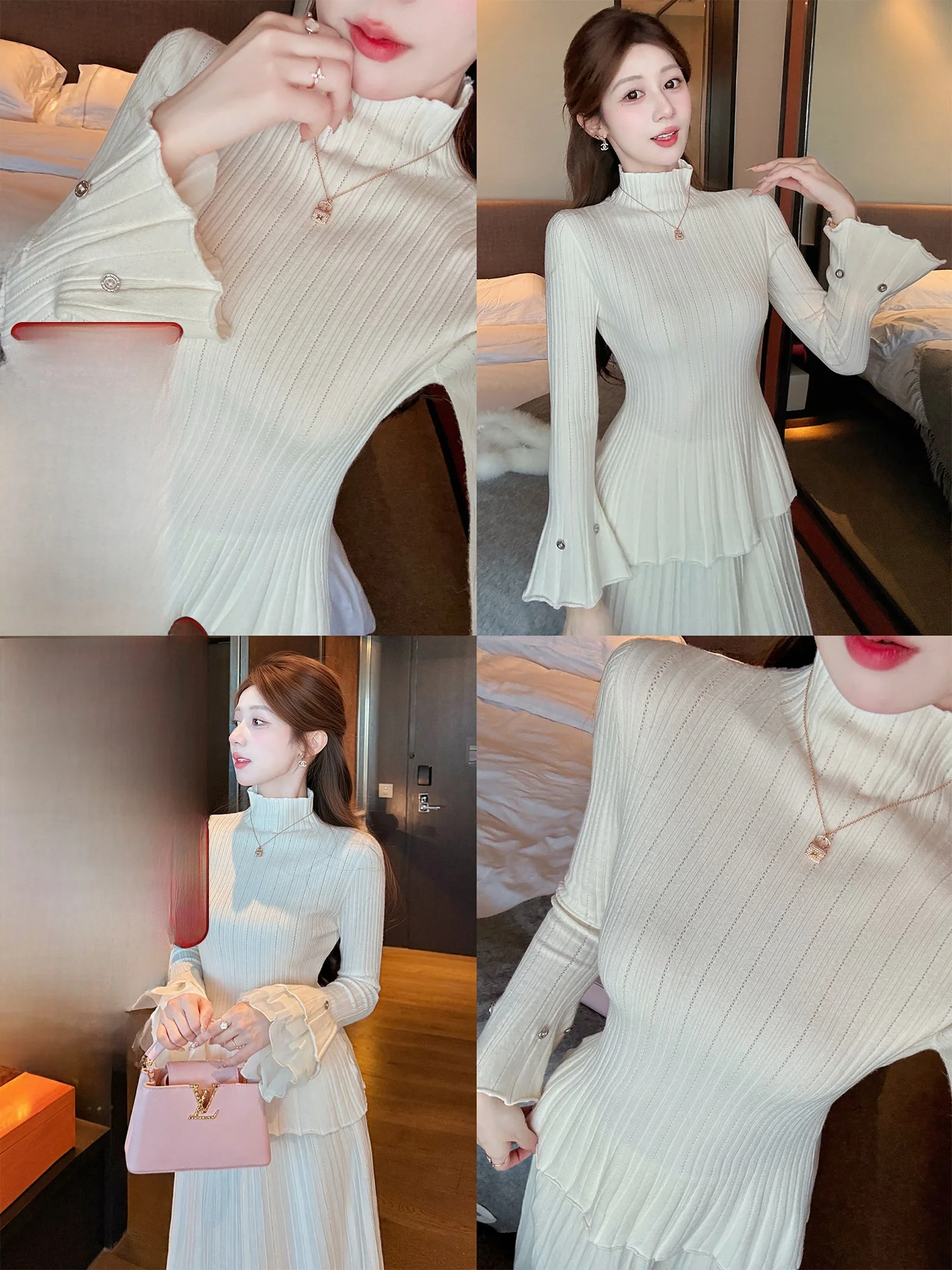 

Princ Diary Woolen Knitted Sweater Women's Autumn Winter Flared Sve f High Collar Inner Wear Top Soft Polyester Blend