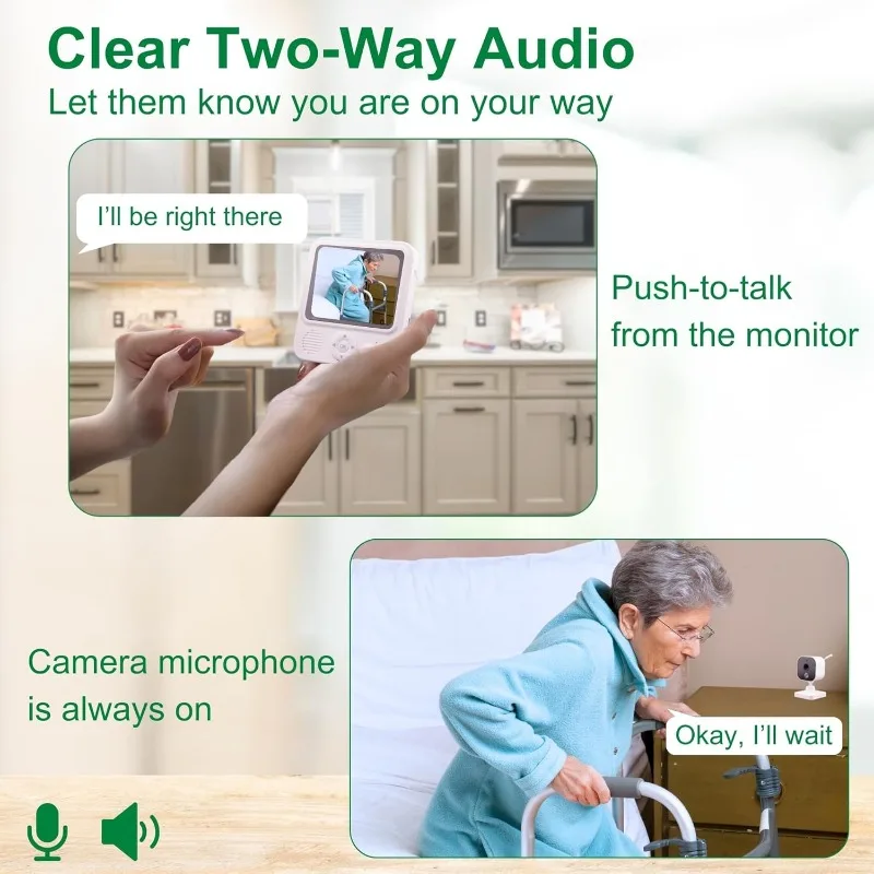 Monitor Video Intelligente per Assistenza Adatto per Bambini, Portatile, Ricaricabile, Visione Notturna a Infrarossi, Connessione Sicura, Senza WiFi