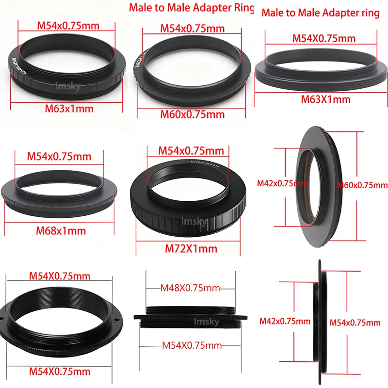 Male to Male Thread Adapter T T2 M42 M48 M54 M56 M68 SCT Astronomical Telescope Photography Accessories M54x0.75 Both Side Male