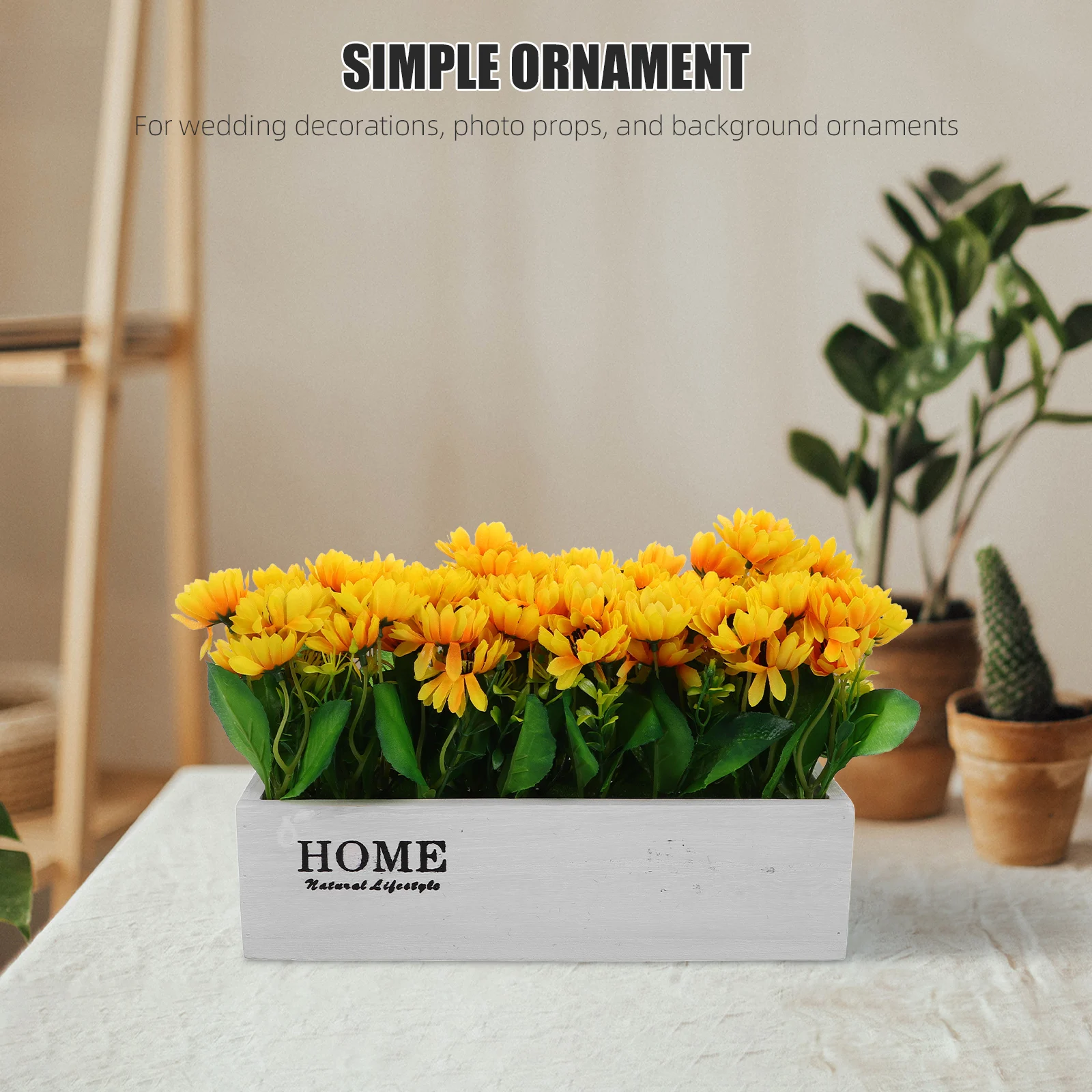 

1pcs Artificial Sunflower Potted Plant Realistic Design Wood Base Wedding Decor Photo Props Background Ornament Rustic