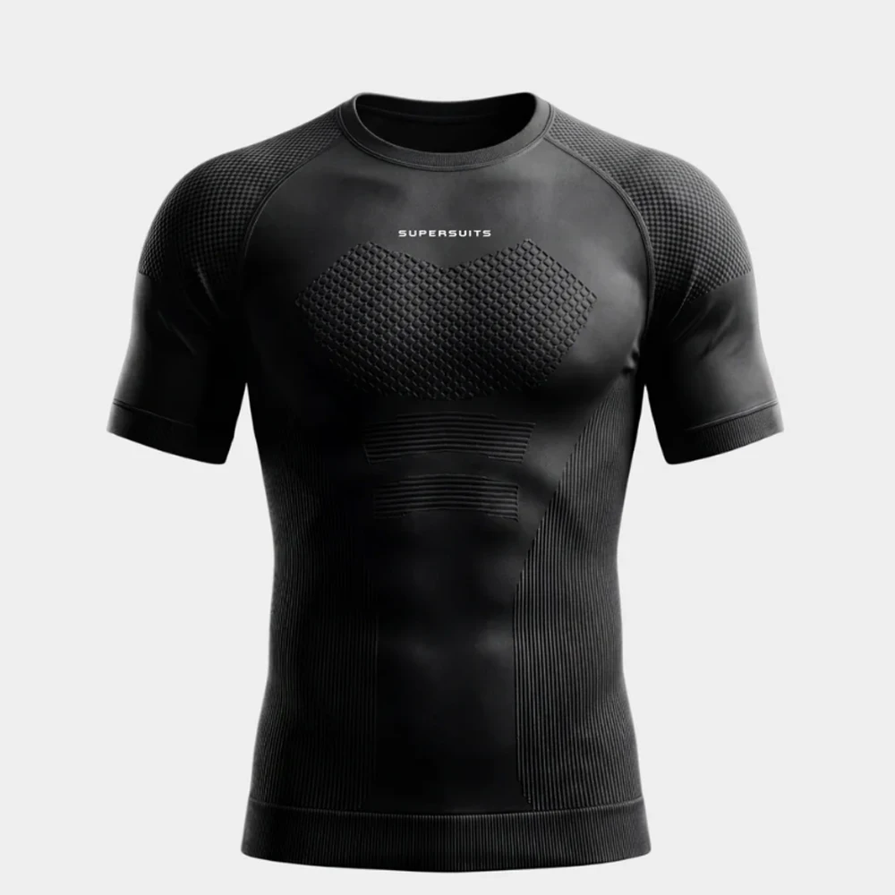 New Men Black Tight Short Sleeved T-shirt Fitness Training Running Sports Oversized Quick-Dry MMA Octagonal Cage Boxing Jersey﻿