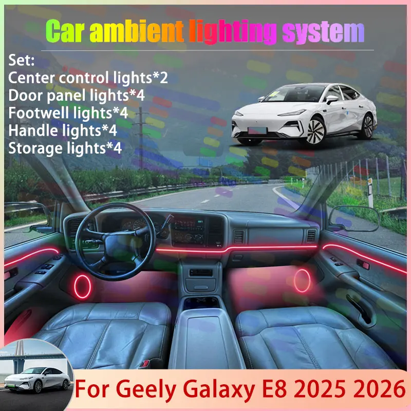 

For Geely Galaxy E8 2025 2026 E171 Light 2/24 in 1 Car Atmosphere Light Lamp RGB Shade Ensemble Streamer Atmosphere Set Parts