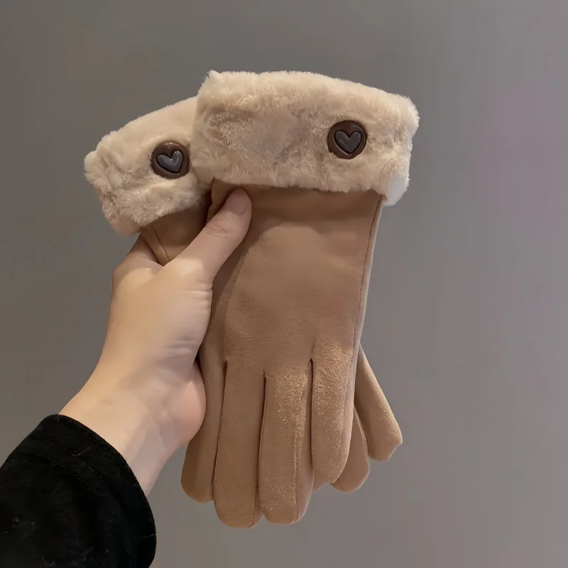 Thickened Double-layer Suede Gloves Cycling Providing Warmth And Cold Protection Riding In Winter Driving A Velvet Motorcycle