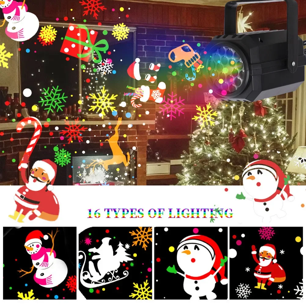 Christmas Snow Projection Light With 16 Rotating Patterns For Indoor LED Projector With Power Adapter Compatible With 85V 240V