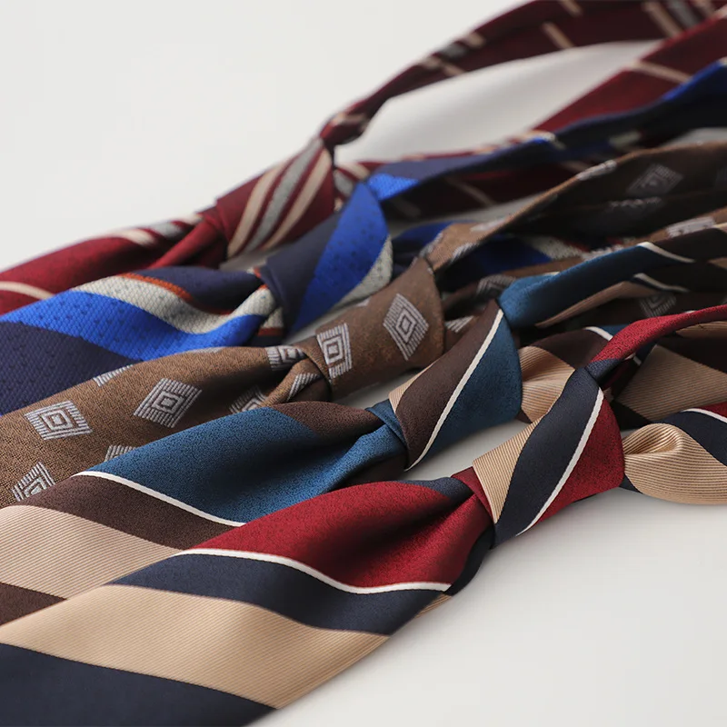 New Simple Striped Necktie Gentleman Formal Business Neck Ties Luxury Polyester Red Brown Tie Wedding Banquet Accessories Cravat