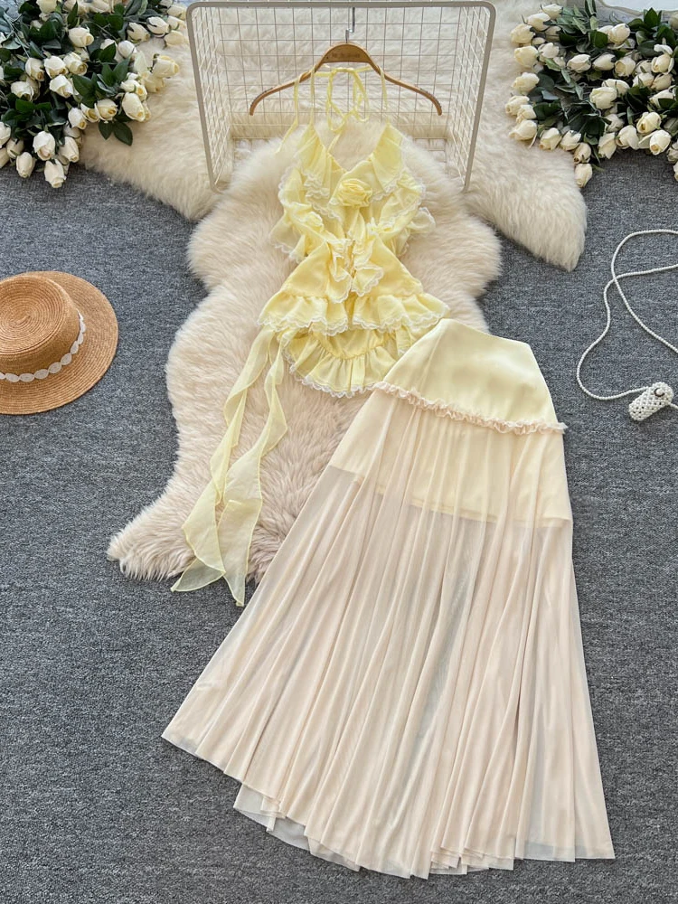 

Lace Splice ter Ne Vaion Wear Women's Pure Desire High Waist Me Skirt Set Faionable Semi-Body Skirt Summer Outfit