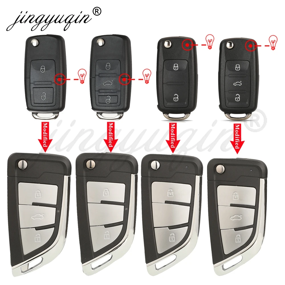 Carcasa de Llave de Coche Plegable Modificada para VW Volkswagen Tiguan Touran Golf B5 Caddy Passat Jetta Beetle Polo Seat Ibiza Skoda Fabia Superb