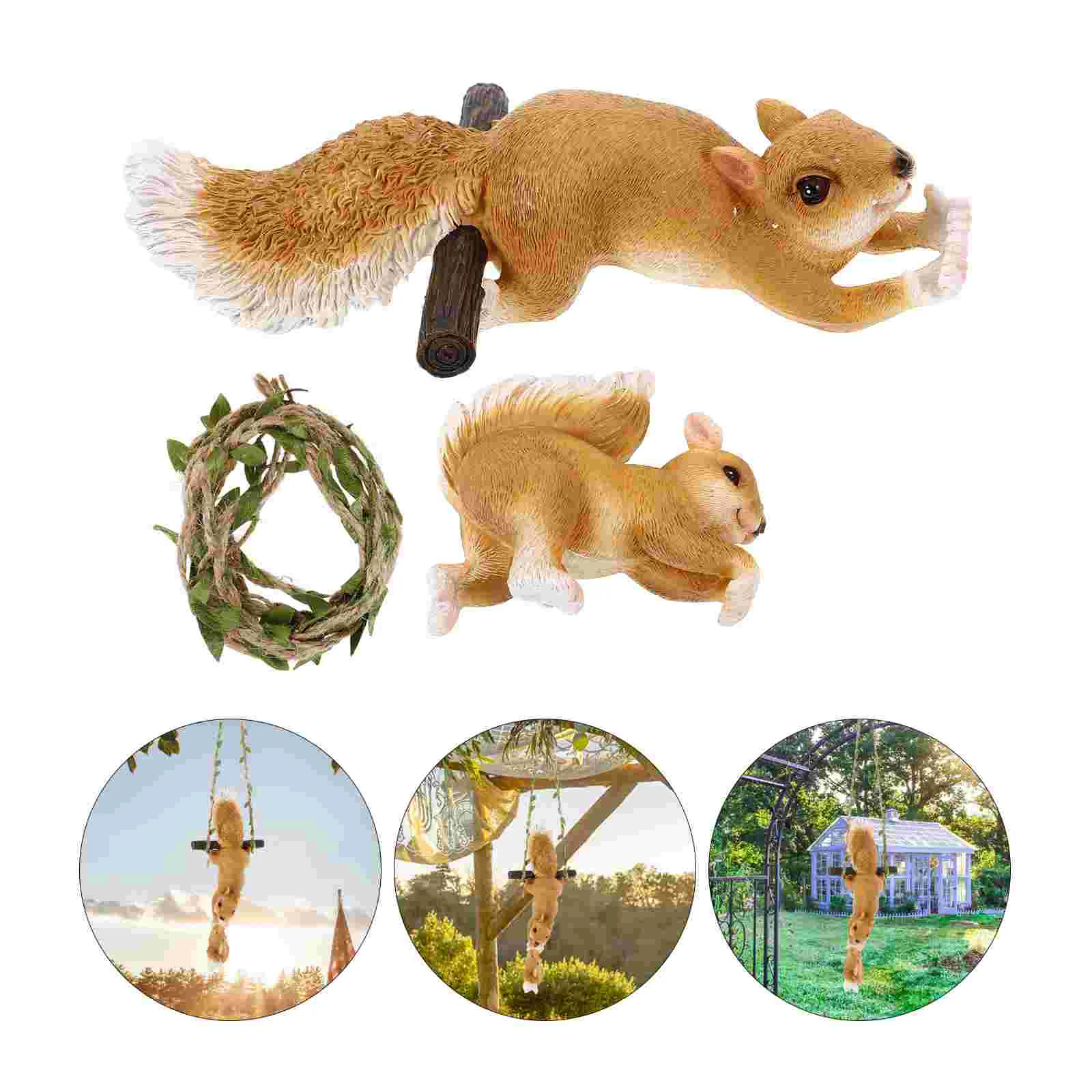 

Squirrel Statue Outdoor Patio Ornament Animal Hanging Figure The Swing Parent-child