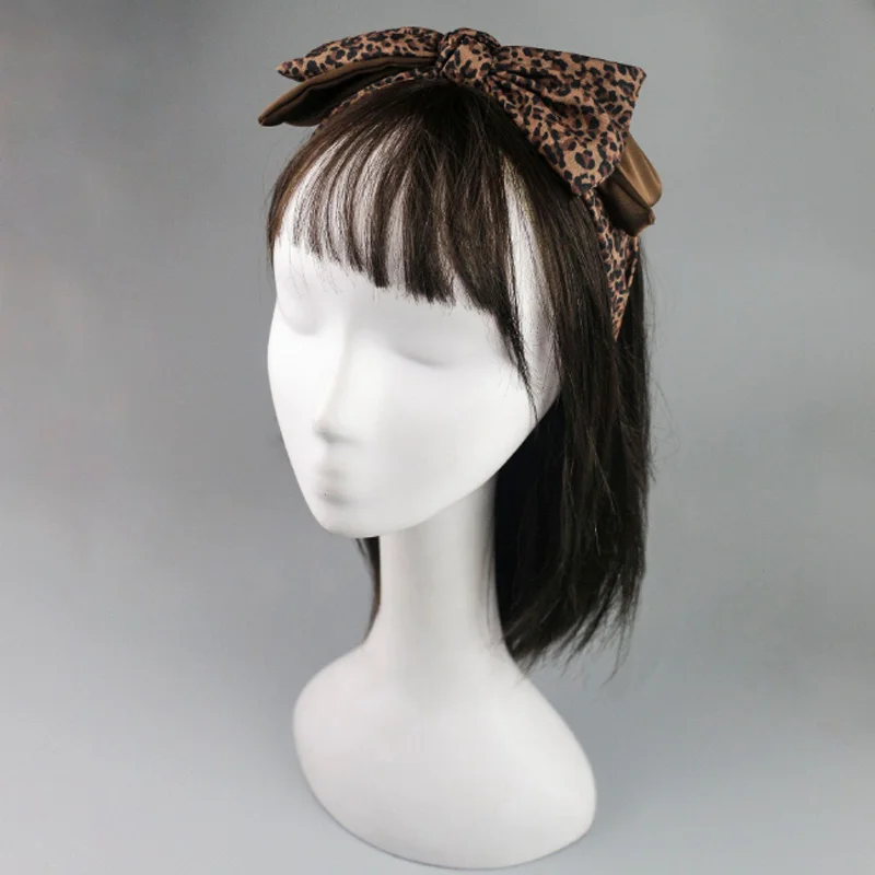 Leopard Print Satin Bow Hair Bands Headband for Women Retro Wide Hairbands Pressed Hair Hair Hoop Versatile Hair Accessories