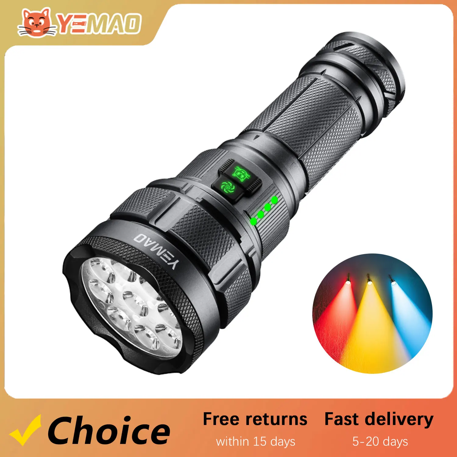 

YEMAO A9 6000LM Flashlight - 9 XPG LEDs Torch, 26650 Battery W/Power Bank, Aluminum Alloy For Camping & Fishing Light