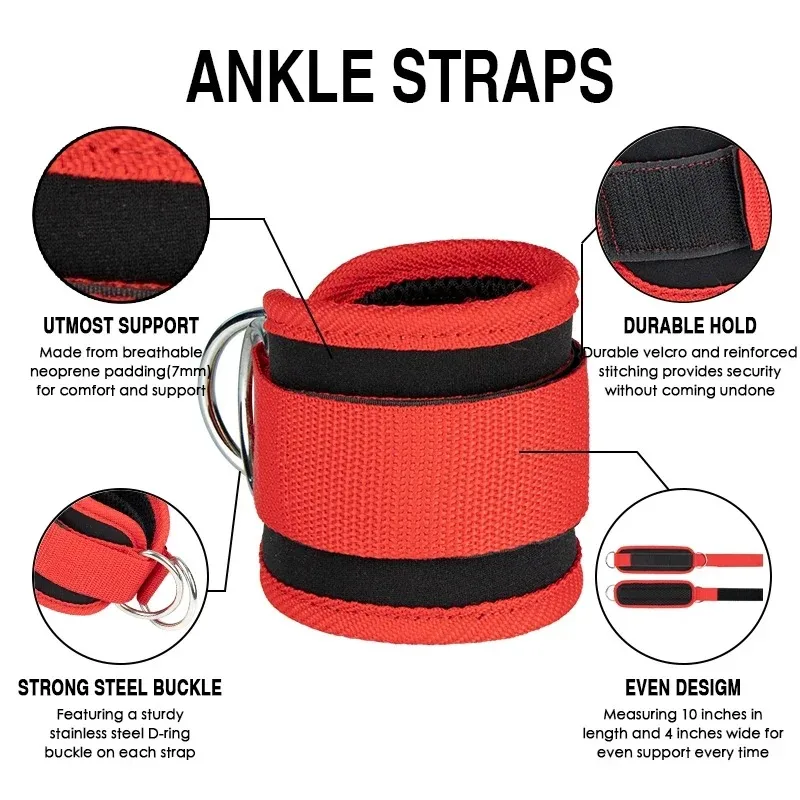 Gym Ankle Straps Double D-Ring Adjustable Neoprene Padded Cuffs Ankle Weight Leg Training Brace Support Sport Safety Abductors