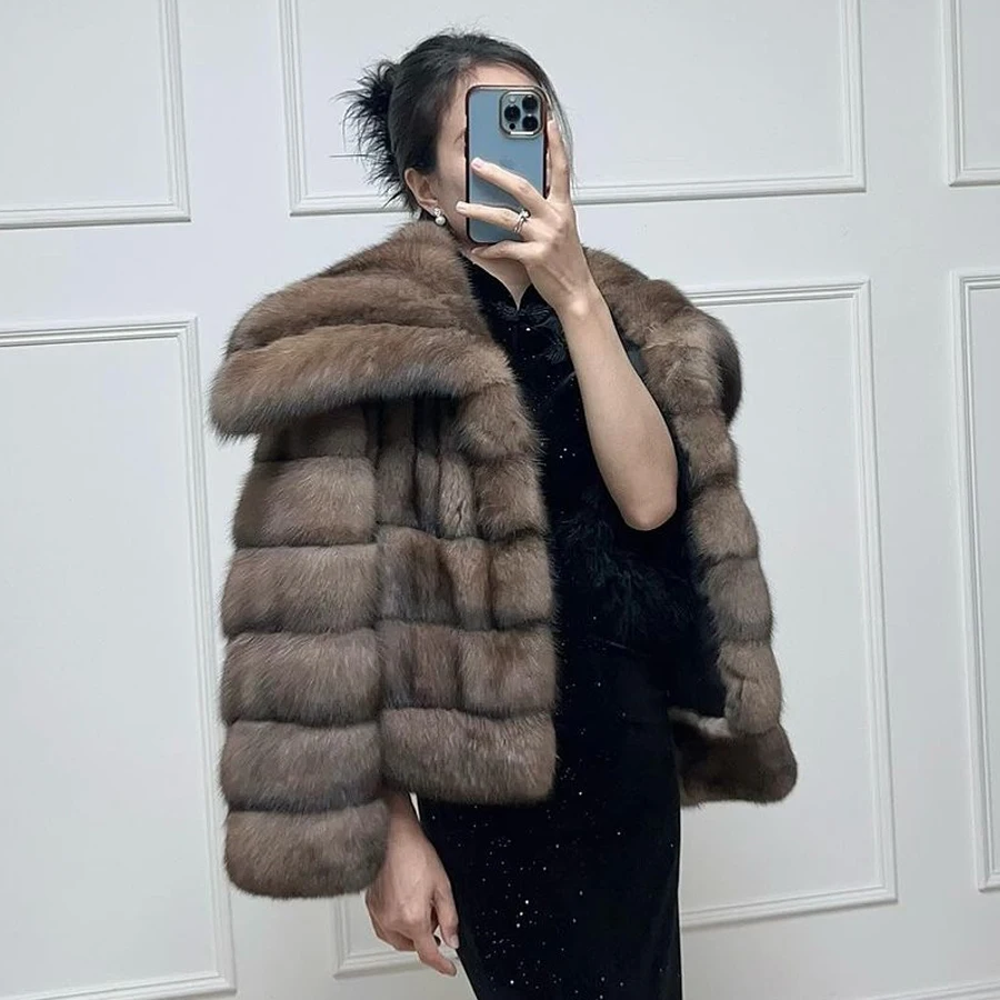 

Short Fur Coat Women Winter Real Fox Fur Coat Turndown Collar Warm Natural Fox Fur Jacket High Quality Fashion New Arrivals