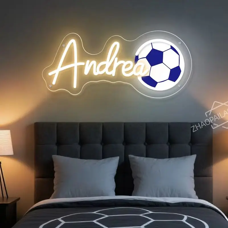 Custom Name Neon Sign for Kids Football Personalized Neon Sign for Bedroom Custom LED Lights Kids Room Home Decor Birthday Gift
