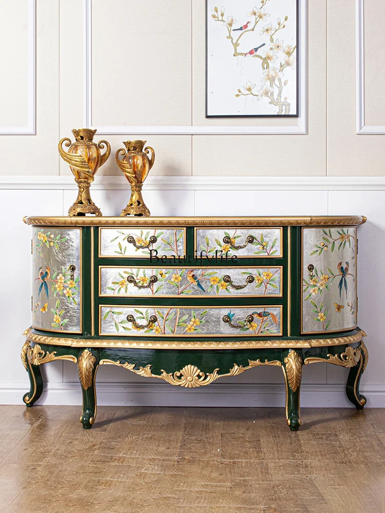 

Neoclassical solid wood drawer hall entrance cabinet French storage dining edge decorative painted semicircular cabinet