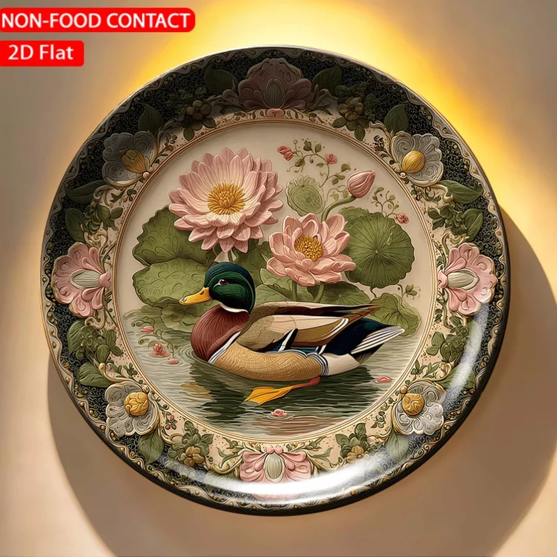 1pc Ceramic Decorative Plate, Colorful Floral Duck Art Decorations, Wall Home Decor- for Decorative Purposes Solely, NON-FOOD