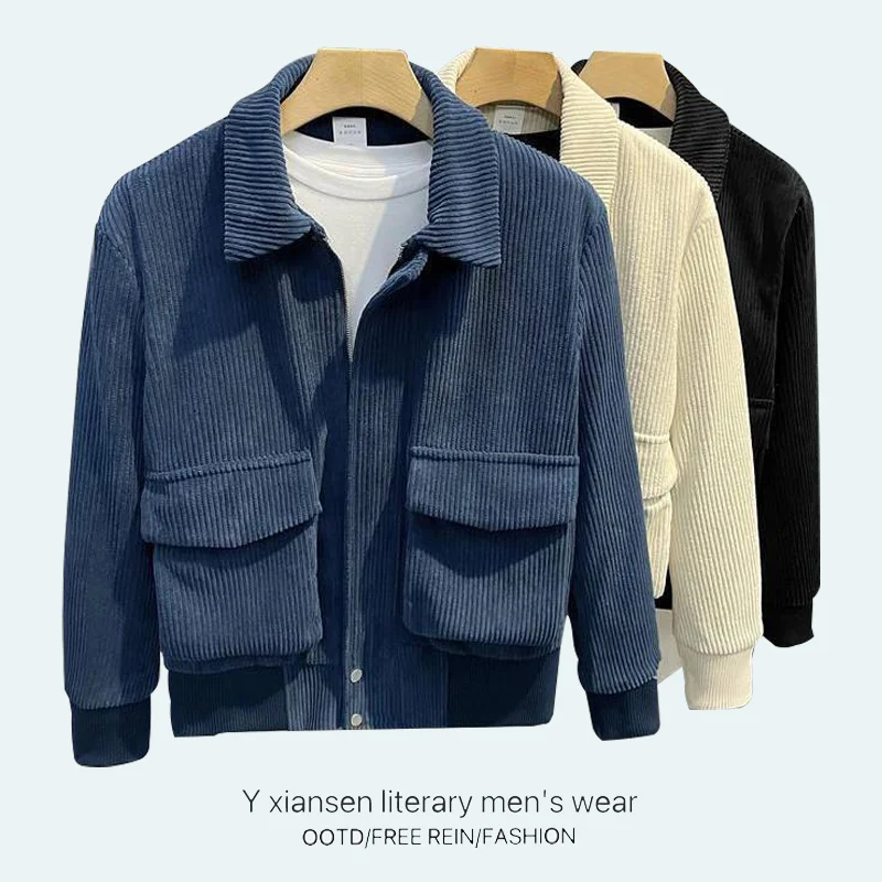

Faionable Long Sve Corduroy Jaet для мужчин Осень Зима Новое поступление Ретро Sle Корейская версия Молодежный свободный крой Oute...