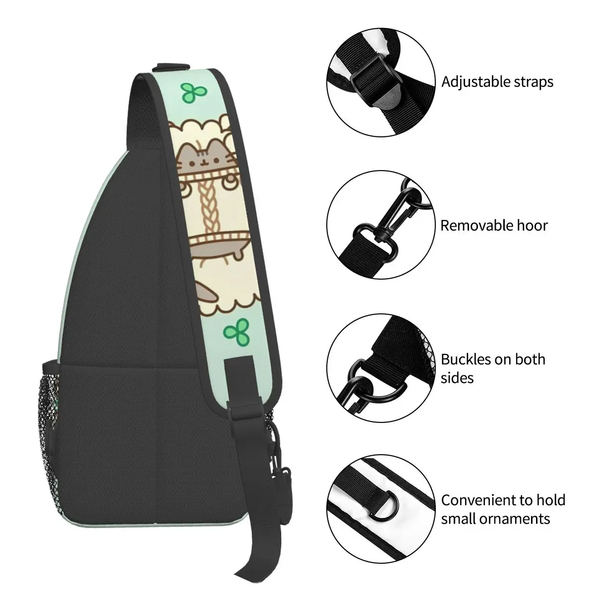 Spring Pusheenns Sling Bags Chest Crossbody Shoulder Backpack Outdoor Hiking Daypacks Kawaii Cute Cat Printed Satchel