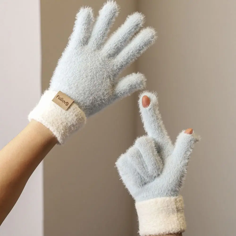 

Fashion Thickened Winter Gloves Cold-proof Windproof Touchscreen Gloves Cute Soft Knitted Gloves Women
