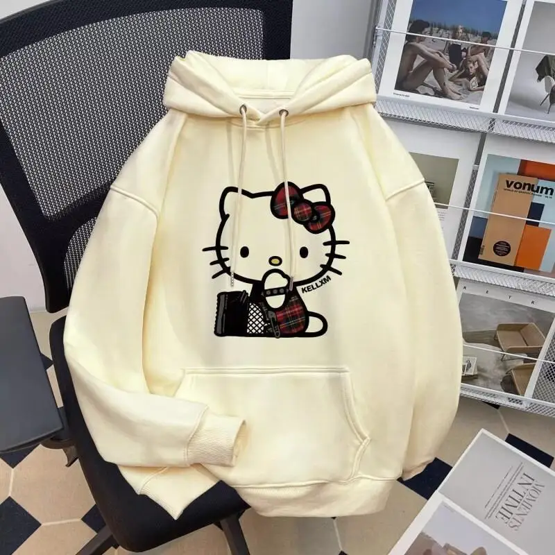 

Sanrio Hello Kitty Hooded Sweatshirt Fleece Lined And Thickened Women's Autumn Winter New Style Cute Design Print Versatile