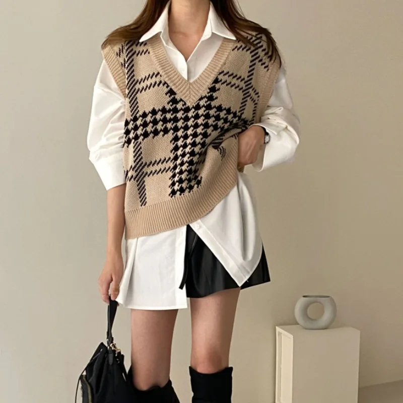 

Chic V-Ne Svel Vest Women's Faion Autumn New Sle Straight Cut Slimming Girls' Overhead Top without Sves