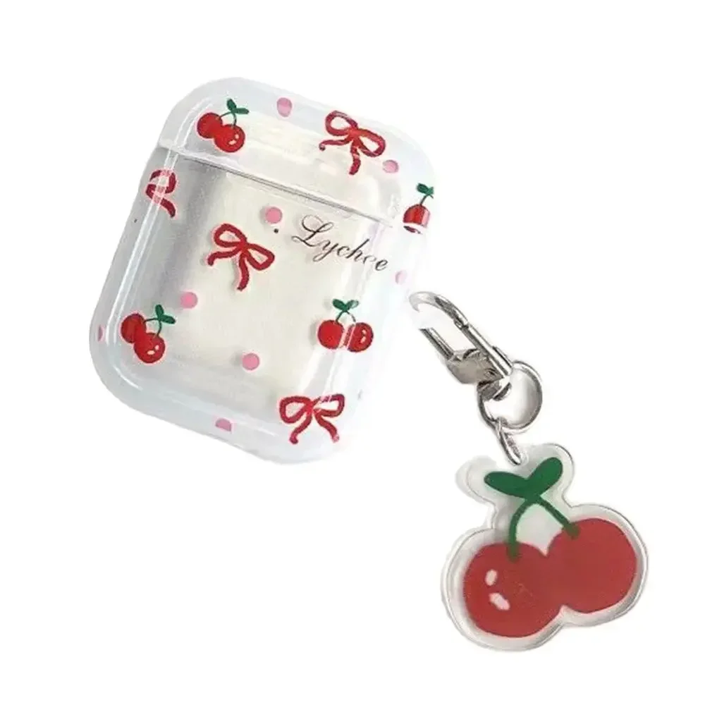 Korean Cute Bow Cherry Earphone Case For Apple Airpods Pro 2 3 Cover with Charm Silicone Headphone Charging Cases For Airpod 4