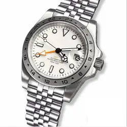 Custom NH34A Men's Automatic Mechanical Watches GMT Watch White dial 39mm Sapphire Men 100M Waterproof Watch Men Reloj Hombre